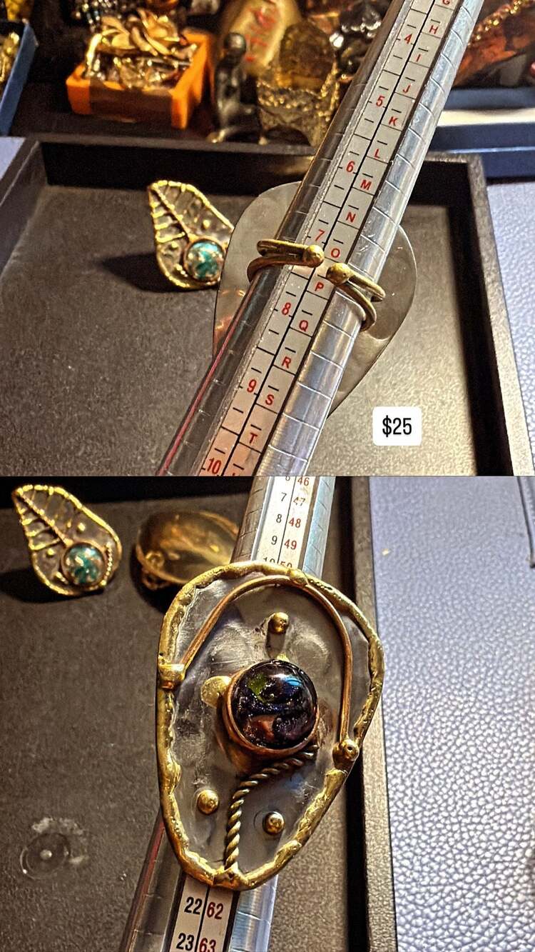 Artisan Mixed Metal Iridescent Cabochon Statement Ring